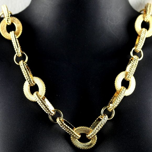 Kenneth Jay Lane Necklace KJL Heavy Textured Chain Gold Plate 33" Perfect Cond - Picture 7 of 8